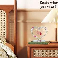 1pc Personalized Acrylic Desktop Decor, Transparent Hollow Heart & Floral Pattern, Customizable Text, Unique Commemorative Gift, Desk Decoration, For Lovers, Family, Friends