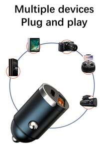 1 个 PD+USB 端口铝合金外壳超快车载充电器，隐藏式迷你双 USB 车载充电器适配器，点烟器