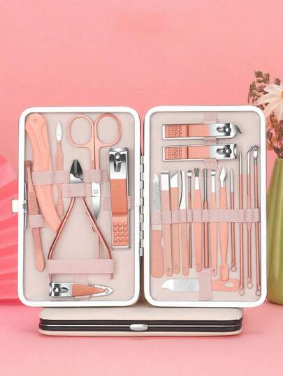 18/12/10/7/4件套指甲钳套装精密美容工具豪华指甲护理套装居家旅行必备豪华礼盒包装，非常适合送礼、指甲、指甲套装、耳朵清洁器、美甲套装、耳垢去除器、旅行、圣诞礼物、耳朵清洁套装