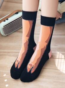 1 Pair/2 Pairs Men's Breathable, Moisture-Wicking Casual Novelty Cartoon Pig Nose & Pig Foot Patterned Mid-Calf Socks, Versatile College Style