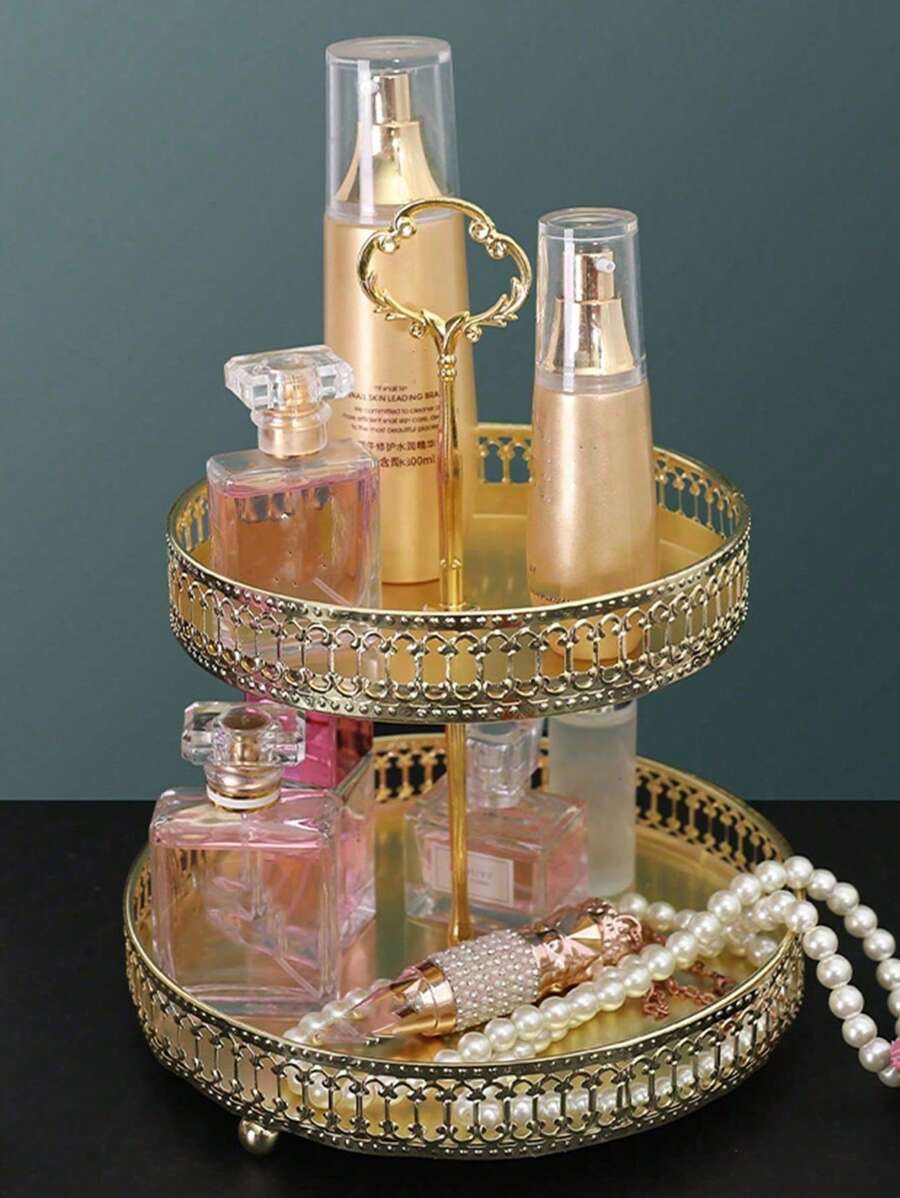 1pc Modern Minimalist Dual Tier Fruit Dessert Stand, Creative Living Room Household Luxury Iron Snack Display Tray Fruit Storage Rack