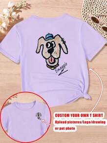 Personalized Tween Girls T-Shirt - Custom Painting/Picture/Birthday Logo/Photo/Pattern/Classroom Logo/Team Logo/Dance Crew Logo/Family/Pet/Anything - Just Upload Photos - Violet Purple - View 4
