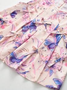少女夏季休闲蝴蝶花朵印花背心+长裤两件套 - 紫色 - 查看 5