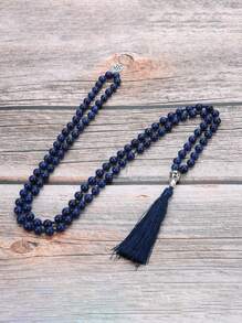 108 Mala Beaded Tassel Necklace Lapis Lazuli Meditation Yoga Jewelry Women Bohemian Necklace With Tree Of Life Pendant