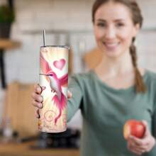1 Pc Highly Attractive Appearance, Pink Hummingbird Heart Print, 20oz Straight Cup, Stainless Steel Insulated Coffee Cup, Double-Sided Design, Double-Layer Insulation, Hot And Cold Safety, Exclusive Gift For Family And Friends, Suitable For Working From Home, Office Leisure, Camping Trips