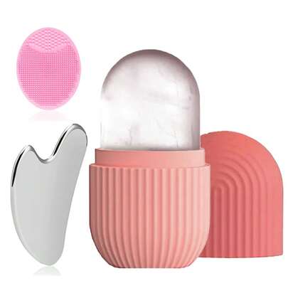 Hongbu ZHOU 1pc/3pcs Ice Face Roller & Face Scrubber Face Wash Brush & 304 Stainless Steel Gua Tool Set,Soft Face Brush Skin Care Tool Beauty Set Face Massage Tool Roller Lifting Contouring Tool Reusable Facial Cleansing Brush For Deep Cleaning Skin Care