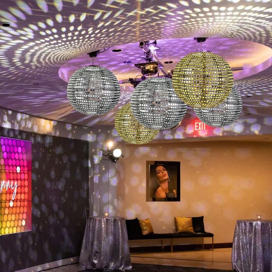 1pc Disco Theme Lantern, Gold/Silver Mirror Lantern, Foldable Disco Ball Lantern Decor Suitable For Disco Club, Birthday, Wedding, KTV Stage, Holiday Party Hanging Decoration, Christmas Home Decor DIY, No Power Or Feathers Required