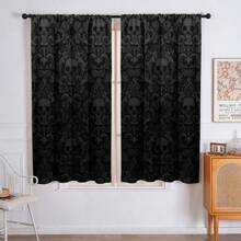 ستارتان بموضوع هالوين، ستائر مطبوعة بنمط الجمجمة - ستائر بجيب من البوليستر، مناسبة لغرفة النوم والصالة والمكتب ديكور المنزل - قابلة للغسل في الغسالة، زخرفية