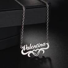 1pc Customized Name Necklace, Fashionable Stainless Steel Customizable In Various Styles, Laser Cut Pendant/Minimalist Design/Women & Men Summer Accessory/Birthday Party/Valentine's Day Gift - Silver - View 16