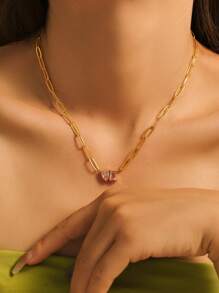 1 pieza Collar con colgante de clip de papel enchapado en oro de 18K con circonita cúbica, regalo perfecto para mujeres de moda