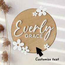 1 pieza Letrero de madera personalizado con nombre en forma redonda, decoración personalizada con texto floral para regalo del hogar