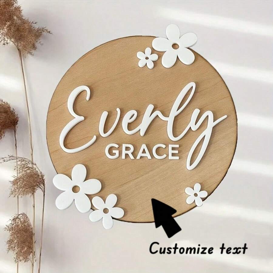 1 pieza Letrero de madera personalizado con nombre en forma redonda, decoración personalizada con texto floral para regalo del hogar