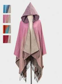 1pc Gradient Color Jacquard Hooded Cape/Scarf, Air Conditioning Travel Blanket - Multicolor - View 1
