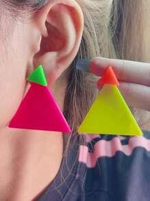1 Pair European & American Design Color Block Triangle Shaped Hip-Hop Style Earrings For Women - Design Contrast Color AB Triangle - View 1