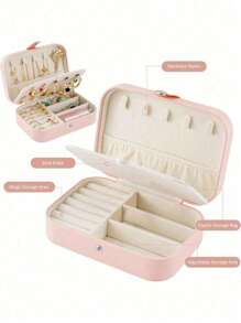 1 pièce Boîte de rangement pour bijoux rectangulaire en PU, boîte d'organisateur de bijoux portable, plateau de maquillage de vanité, boîte d'affichage de bijoux de voyage pliable à plusieurs compartiments, boîte-cadeau pour bijoux, style minimaliste à rabat, grande capacité, convient pour les bagues, colliers, boucles d'oreilles, montres, rouges à lèvres, etc., accessoires de chambre, fournitures de voyage en plein air, avec fermeture à bouton de sécurité, style international élégant, convient pour les voyages et l'utilisation domestique, cadeau idéal pour les filles