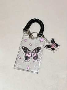 حامل بطاقات أعمال أكريليك أسود بتصميم فراشة و-نجمة، مع سلسلة مفاتيح رياسية، يستخدم لالتقاط الصور وتخزين البطاقات، حامل بطاقات أعمال لعيد الحب، محفظة حامل بطاقات أعمال، حامل بطاقات ائتمان، حامل بطاقة هوية