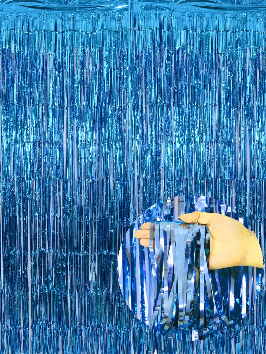 kumozawa 1pc Blue Raindrop Curtain Party Decoration Background, Graduation Decorations, Tassels, Birthday, Wedding, Single Women's Anniversary Decoration, Adult Rain Silk Curtains, Birthday Party Background Wall Decoration, Tassel Shiny Aluminum Film Wall Curtains