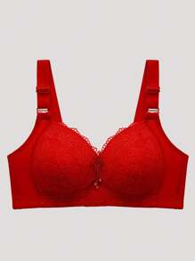 مجموعة ملابس داخلية نسائية من الدانتيل الأحمر اللاسلكية، ترفع وتعزز الصدر، تبرز المنحنيات الصغيرة، ملابس داخلية عيد الميلاد المقاومة للترهل - الأحمر - مشاهدة 2