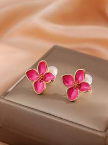 1 Pair Fashion Oil-Drop Flower Earrings For Women, Clip-On Earrings With Multiple Colors, High-End Elegant Slimming Style, Suitable For Daily Wear & Gifts
