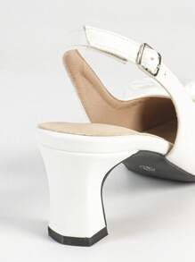 Zapatos de tacón alto de moda para mujer, combinación negro y blanco con material de satén, elegante y sexy para boda, fiesta, lindo tacón de bloque con punta abierta y lazo