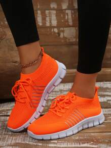 Couple Matching Lace-Up Casual Sport Shoes, Lightweight & Versatile, Slip-On Mesh Breathable Walking Shoes For Mom