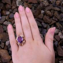 1 件优雅 14K 镀金椭圆形紫色方晶锆石订婚/结婚戒指，奢华珠宝派对配饰，送给她的完美情人节礼物