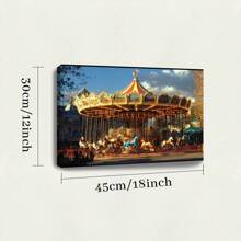 1 Pc, An Amusement Park With A Carousel, Original, Canvas, Wall Art, Living Room Wall Decorations, Bedrooms, Bathrooms, Frame Poster Art Prints, Hanging Paintings, Home Decoration, Festivals. Home Decoration Festivals 1