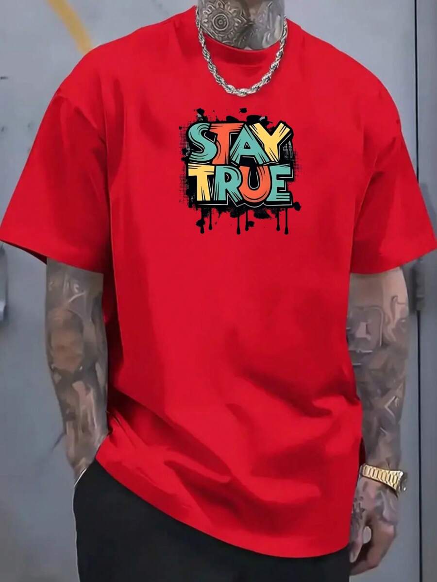 Camiseta Masculina Stay True 100% Algodão MALHA 30.1 Blusa gola redonda - Vermelho - Visão 1