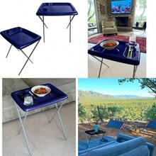 Folding TV Tray Table Set Of 2 Flag Blue 17 X 22 X 26 Inches Portable Indoor-Outdoor Glamping Trays With Space For TV Dinners Laptop Utensils And Drinks