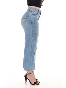 Pantacourt Jeans Wide Fit Comfortable Comfy Loose Legs Premium Fabric With Stretch Lycra Mid Waist Fact Jeans - Rửa trung bình - Xem 8