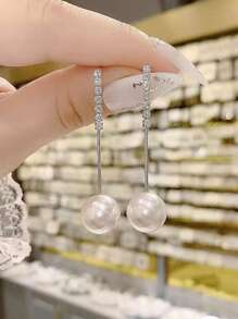 1 Pair Minimalist Chic Faux Pearl Unique Fashion Women Drop Earrings - Silver - View 3