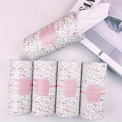 2 piezas Caja de pañuelos con diseño de flores rosas, incluye pañuelos faciales, soporte redondo para pañuelos de coche, adecuado para mesa de comedor del hogar, dispensador de pañuelos de viaje, se ajusta al portavasos del coche