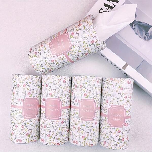 2pcs Pink FlowersTissues Box Holder With Facial Tissues, Round CarTissue Holder For Home Dining Table, Travel Tissue Cylinder Tube For Car Cup Holder
