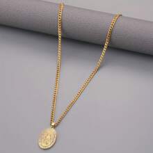 1pc Fashion Stainless Steel Men's Necklace With 18K Gold Plated Maria Pendant Inlaid With Diamonds - Gold - View 7