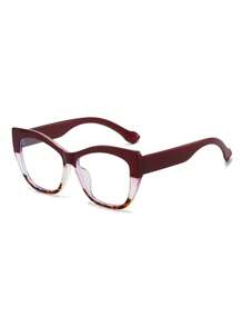 1pc Women's Multicolor Cat Eye PC Frame Colorblock Full Frame Vintage Stylish Non-Prescription Glasses - Multicolor - View 2