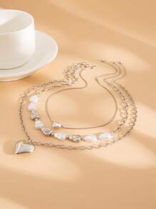 3 pièces/set Collier asymétrique avec perles vintage, collier pendentif élégant minimaliste en forme de cœur géométrique pour femmes, polyvalent pour les soirées et le porter casual