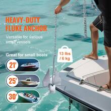 Fluke Style Anchor Kit, 8.5 LBS Or 13 LBS Hot-Dipped Galvanized Steel Fluke Anchor With 7.9' Chain, 75' Rope And Two 0.4" Shackles, Marine Boat Anchor For Small Vessels Under 18" Or 30", Seas, Rivers And Shores - 13 LBS-101" Rope - 查看 3