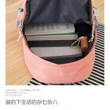 Mochila de cinco piezas tipo coreano para estudiantes de secundaria y preparatoria,moderna mochila con gran capacidad,trae una bolsa grande,una bolsa mediana,un monedero y una lapicera. - Morado - Ver 6