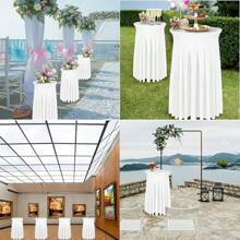 1pc Elegant Elastic Polyester Table Skirt - Black/White Color, Fits Round & High Tables, Perfect For Weddings, Birthdays, Parties & Celebrations
