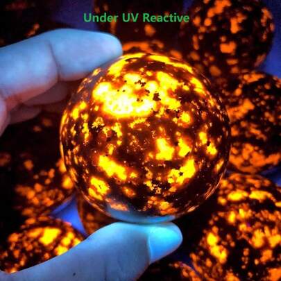 Yooperlite Gemstone Planet Moon Ball: UV Reactive Fire Flame Crystals, Perfect For Home Decoration And Holiday Gifts