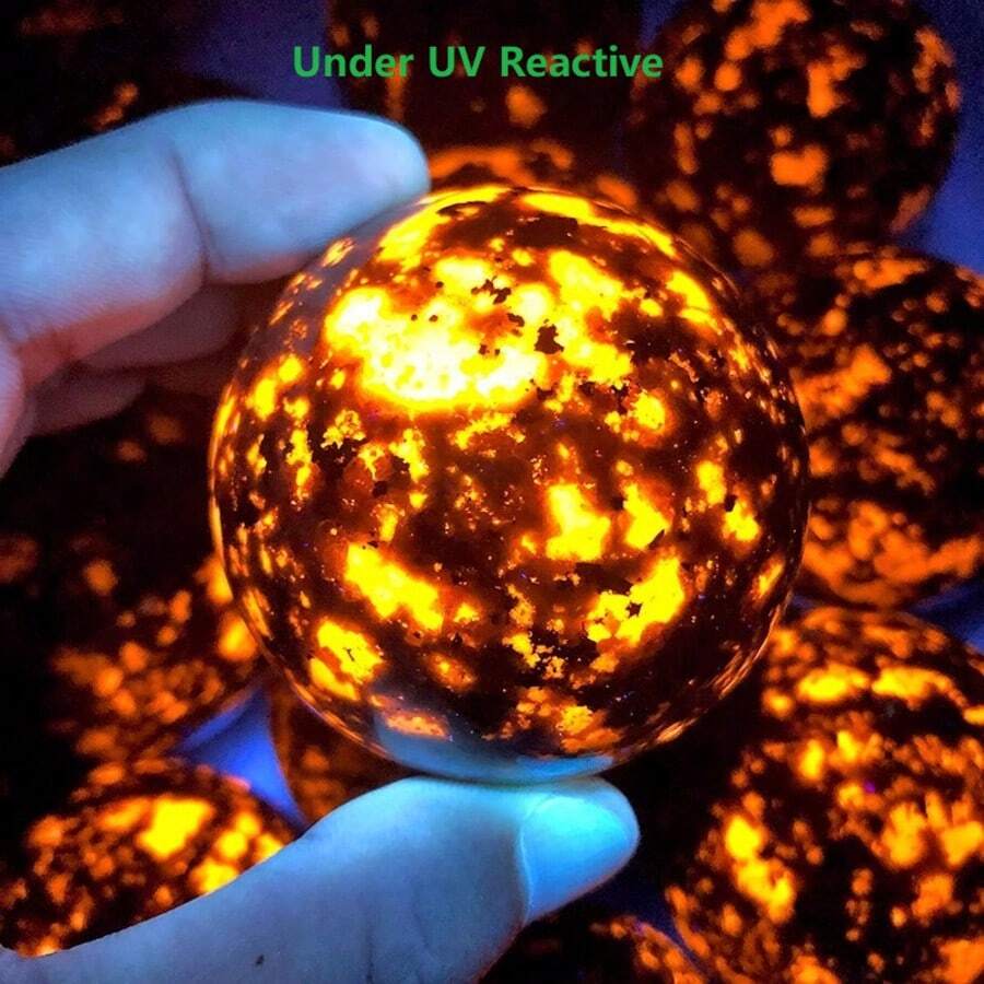 Yooperlite Gemstone Planet Moon Ball: UV Reactive Fire Flame Crystals, Perfect For Home Decoration And Holiday Gifts
