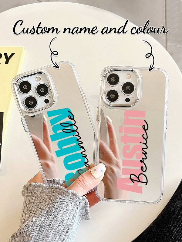 1pc Personalized Acrylic Mirror Name Phone Case, Multi-Color, Suitable For IPhone 11/12/13/14/15/16/16 Pro/16 Pro Max/16 Plus, Gift For Couples, Family, Friends