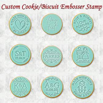 Customized Personalized Biscuit Embossed Stamp Halloween And Christmas Mold 3D Design For Kitchen Baking Cake Decoration DIY Cutting Tools Sugar Cake Template Wedding Clay Soft Candy Embossed Name Cake Mold Handmade