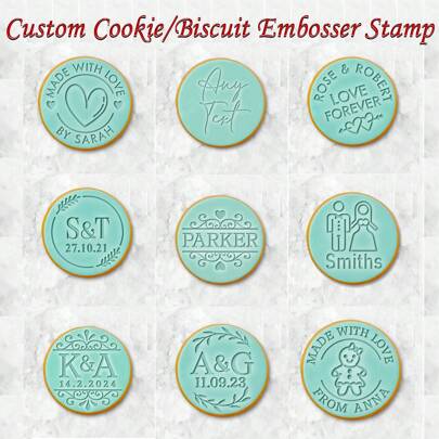 Customize Text With 2 Cookies Cake Decorations Halloween And Christmas DIY Cutters Sugar Cake Templates Wedding Clay Fondant Embosser Name Cake Mold Handmade Cookie/Biscuit Embosser Stamp