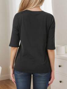 SANOPY Women's T-Shirts,Womens Tops,Going Out Tops For Women,Womens Tops 3/4 Sleeve Shirts Round Neck Loose Casual Blouses Floral Print Tshirts - 黑色 - 查看 2