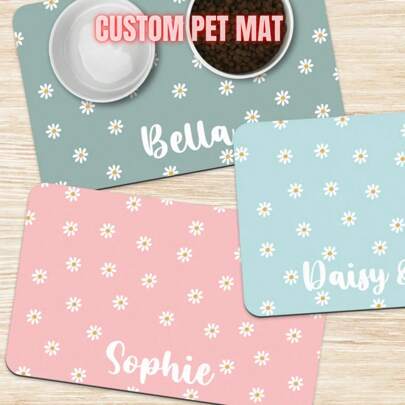 1PC Daisy Custom Dog Mat, Floral Personalized Pet Placemat, Cute Cat Mat, Custom Name Dog Pet Food Bowl Mat, Dog Cat Feeding Mat, New Puppy Gift, Personalized Dog Placemat, Dog Food Mat, Dog Bowl Mat, Dog Food Placemat, Customized Pet Mat, Custom Cat Food Mat, Cat Food Placemat – Easy To Clean – Ideal Gift For Pet Owners,Vacay Vibes,Outdoor Living Inspo