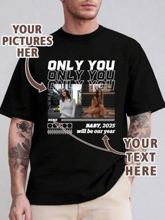 Custom Men's Fashionable Short Sleeve T-Shirt, Customized Text And Photo, Gift For Boyfriend Ornamental,Dawg Stylish,Fashion,Hipster,Contracted,Easy Costume,Modest Fashion,Minimal Chic,Casual Custom,Unique,Personalized Ideal Gifts For Him Family,Boyfriend,Friends,Children