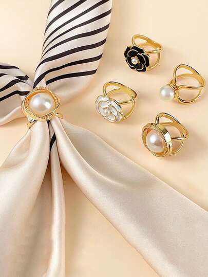 4 件套精致金色珍珠点缀丝巾扣 - 以奢华点缀提升您的时尚品味，为任何装扮增添一丝优雅，是正式场合或日常穿着的理想之选。