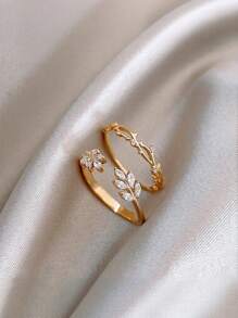 2pcs Leaf Design Adjustable Rings, Fashionable Personalized Minimalist Dainty Rings For Girl