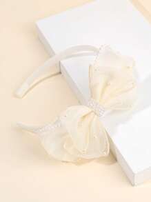 1pc Solid Color Bow Hair Band,Tulle Faux Pearl Headband,Fashion Hair Accessories For Toddlers Kids Daily Use Gifts